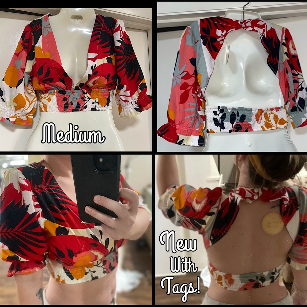 New with tags! Cute boho floral backless crop top size med.